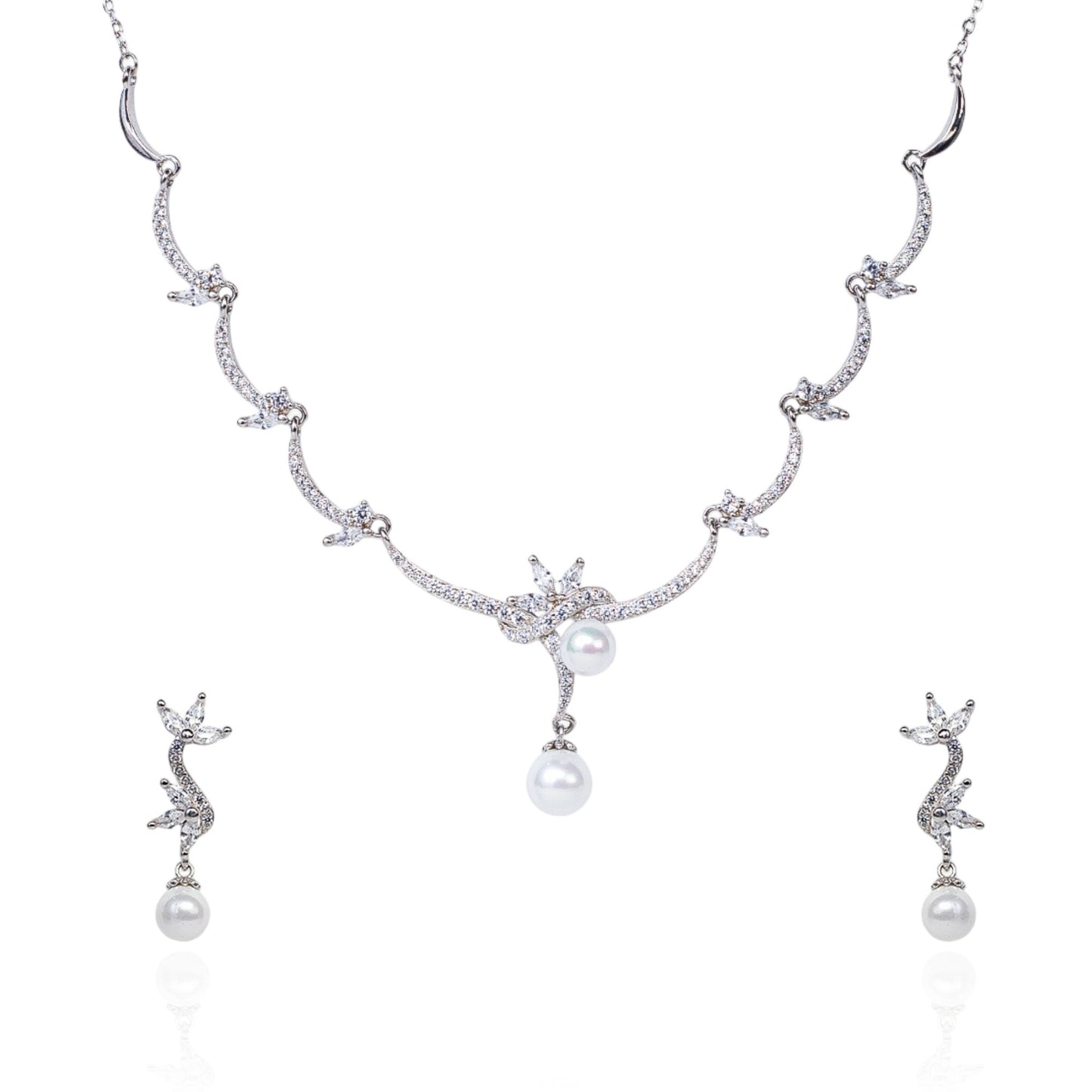 Silver Pearly Blossom Necklace Set