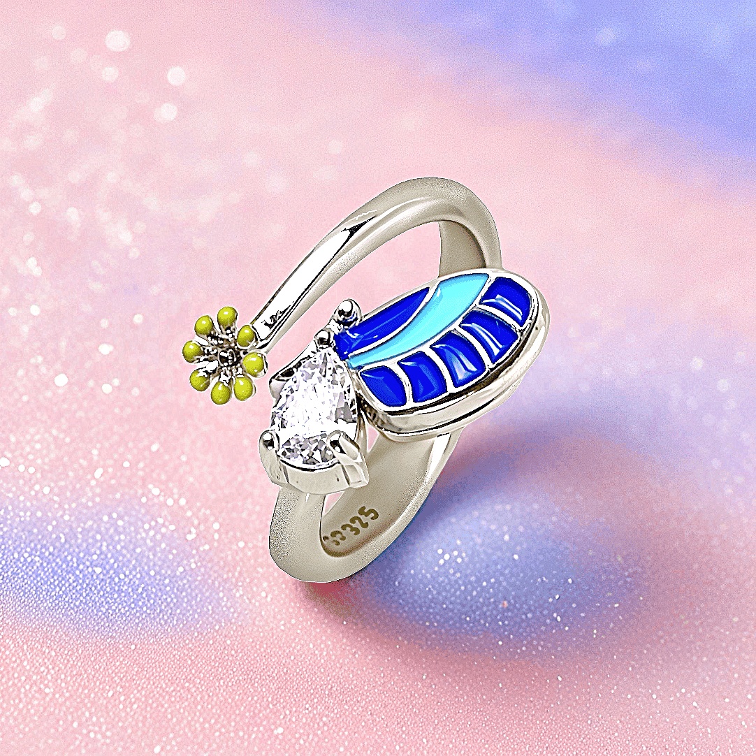 silver floral butterfly ring