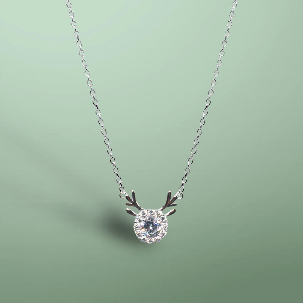 Silver Deer Solitaire Diamond Necklace