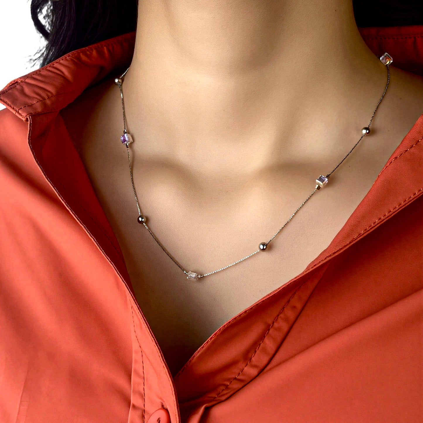 Crystal Diamond Silver Chain