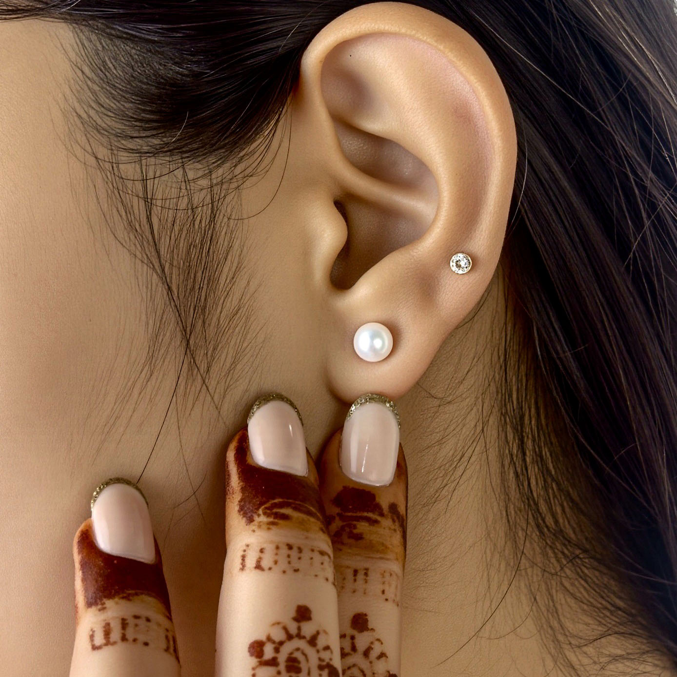 White Pearl & Diamond Swirl Earrings
