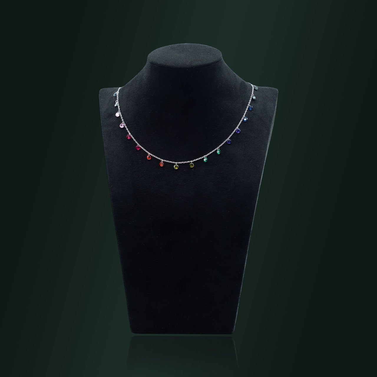 silver rainbow gemstone necklace