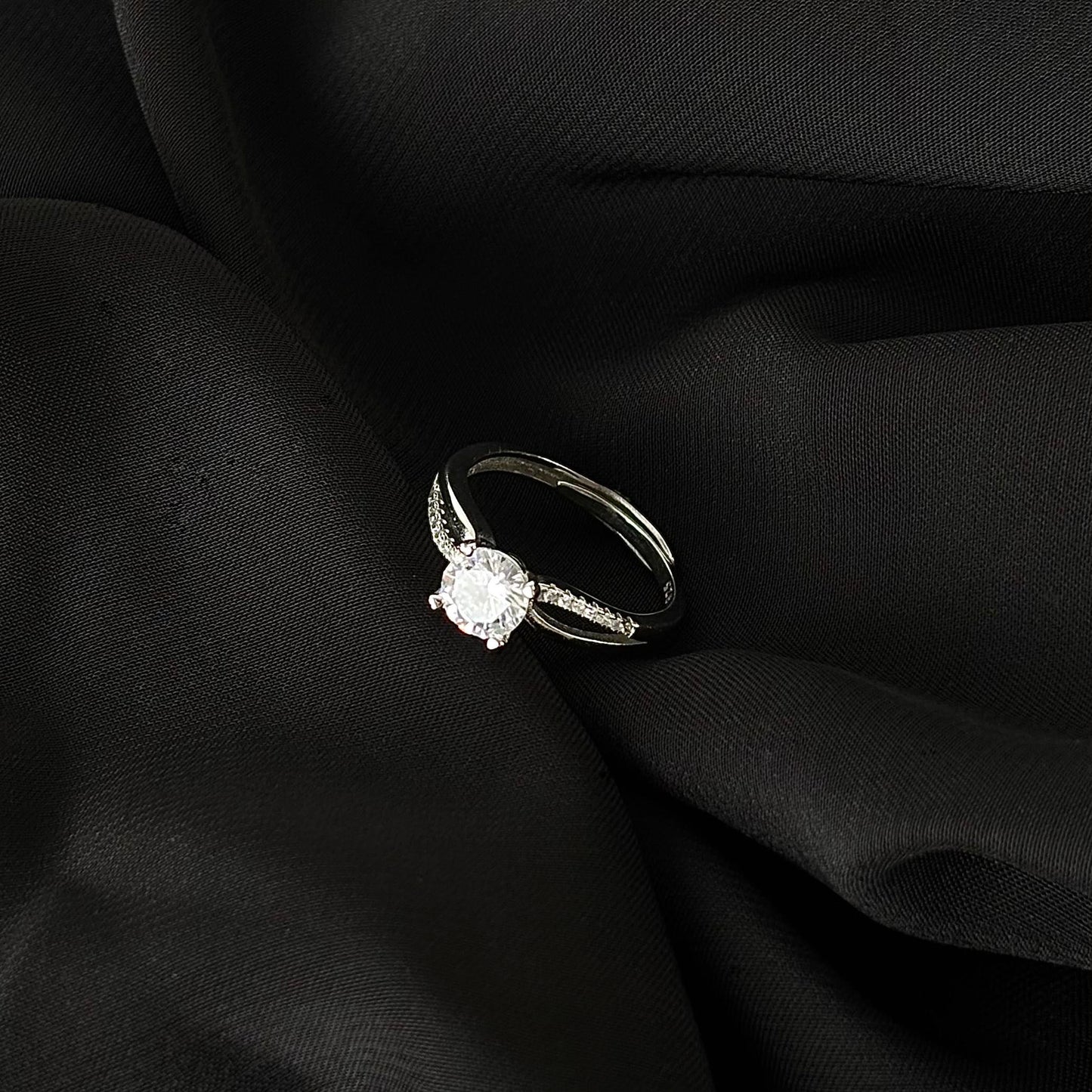 silver radiant solitaire diamond ring
