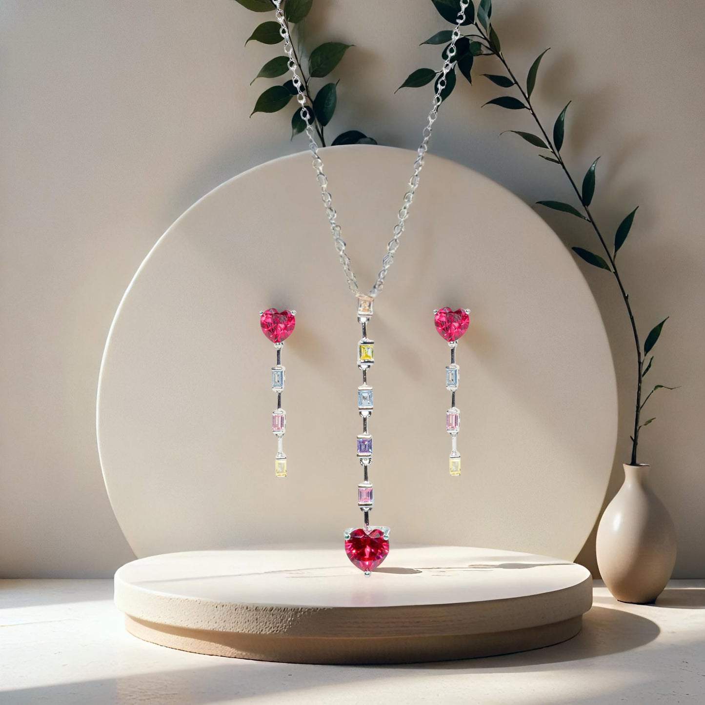 shimmering heart red diamond set