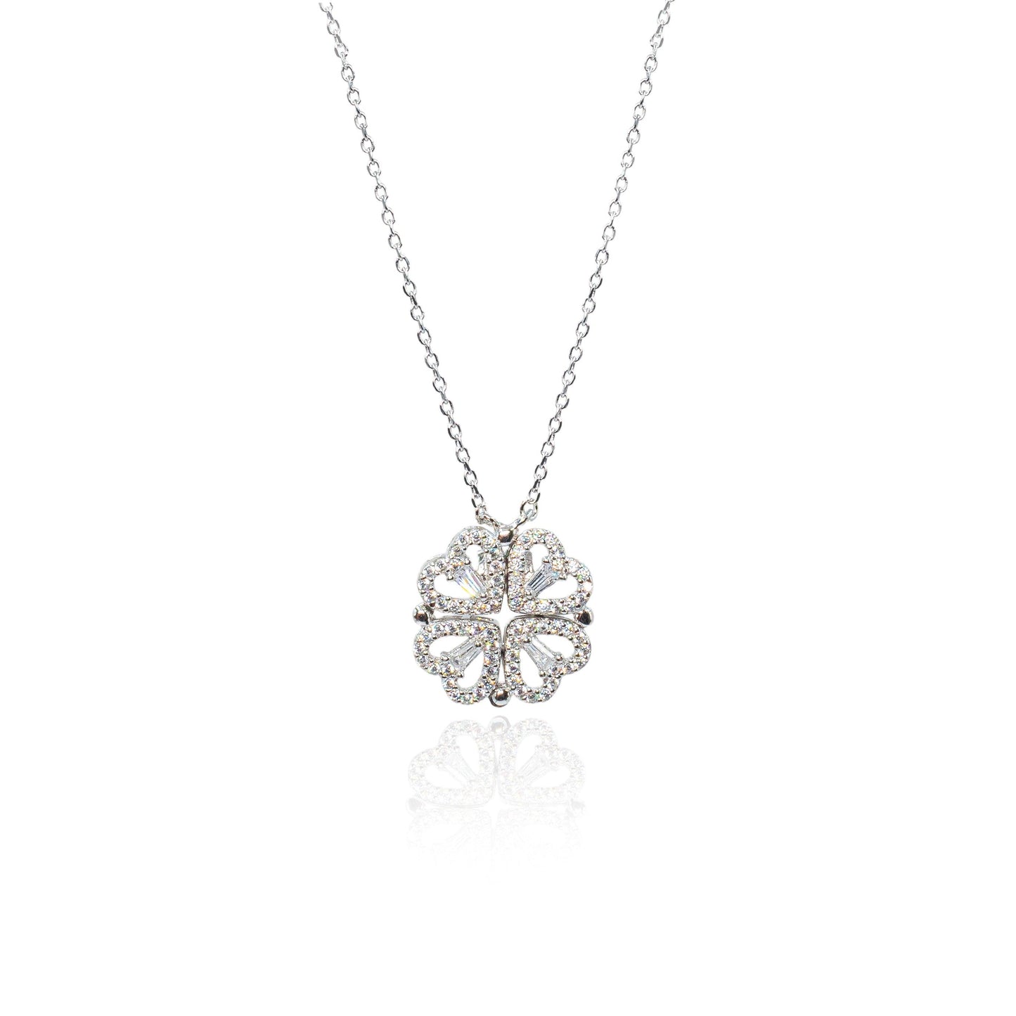 silver clover heart convertible necklace - siltree
"convertibel silver necklace "