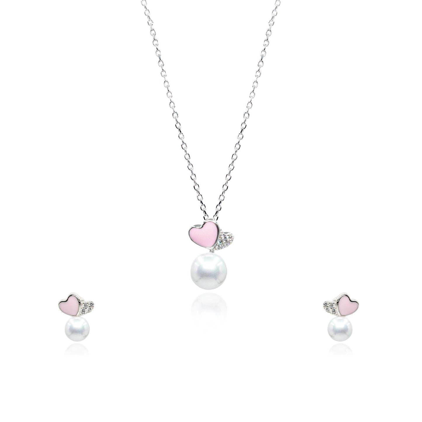Pink Love Pearl Jewelry Set - SILTREE
"pearl and pink heart necklace set"