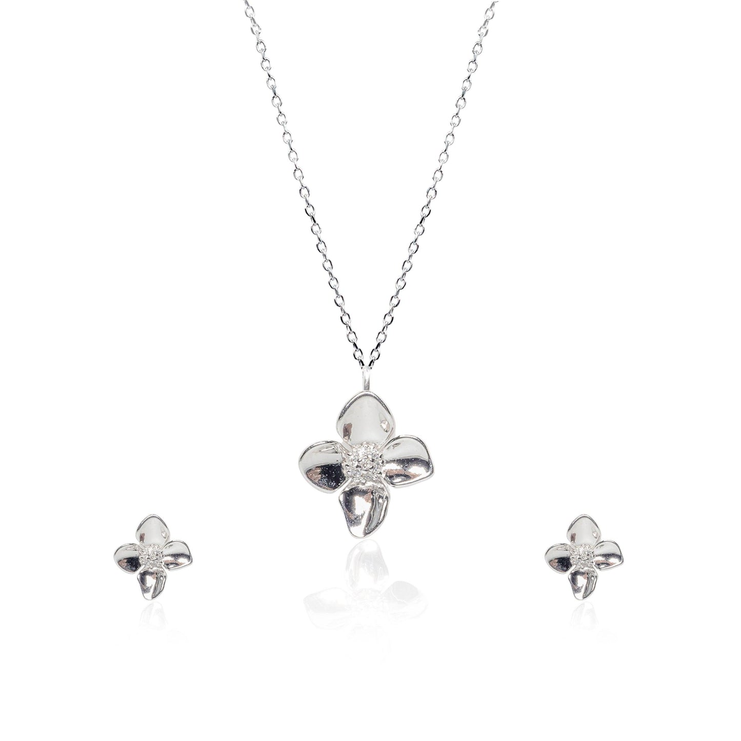 silver orchid bloom set - siltree
"flower shape silver necklace set"