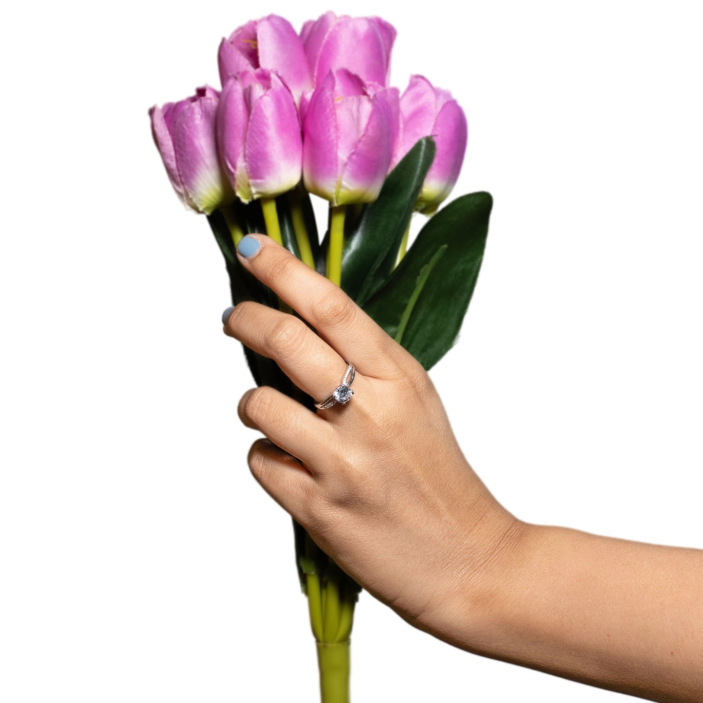 silver radiant solitaire diamond ring