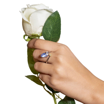 Silver Floral Butterfly Ring