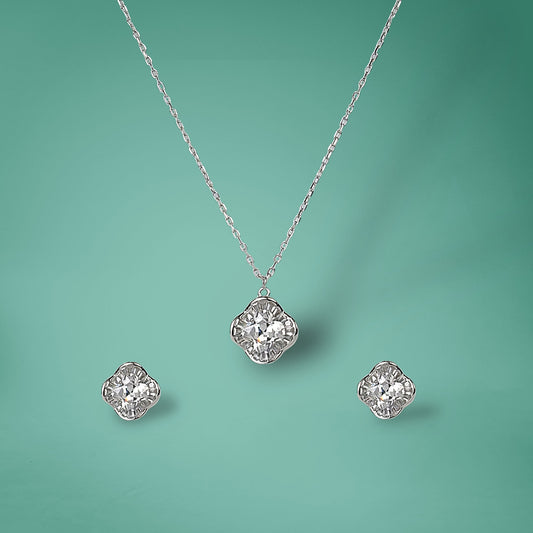 Petal Glow Silver Necklace Set