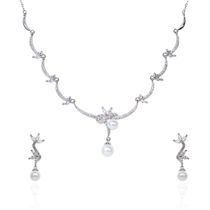 Silver Pearly Blossom Necklace Set