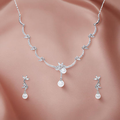 Silver Pearly Blossom Necklace Set