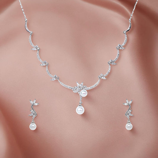 Silver Pearly Blossom Necklace Set