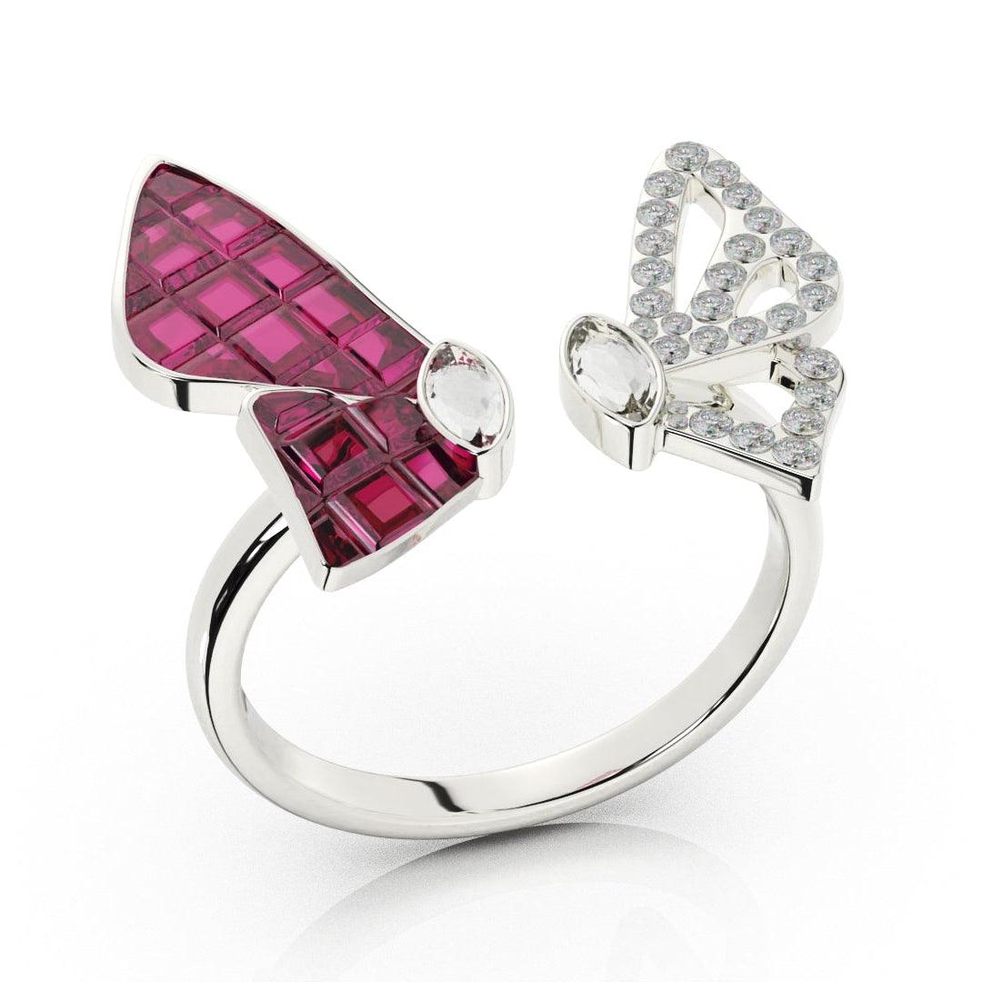 Silver Butterfly Wings Ring - SILTREE
"butterfly shape diamond studded adjustable ring"