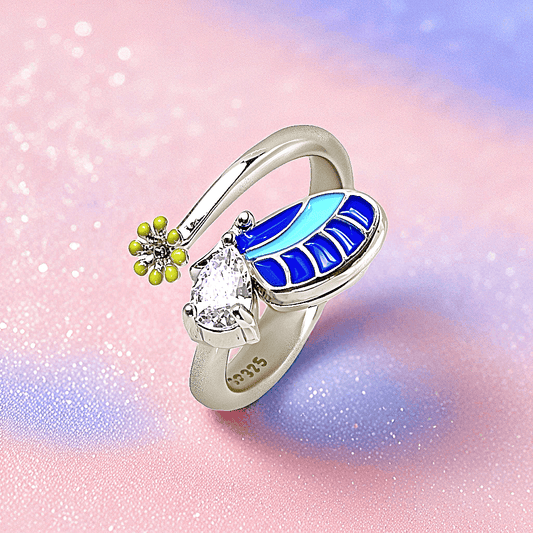 Silver Floral Butterfly Ring