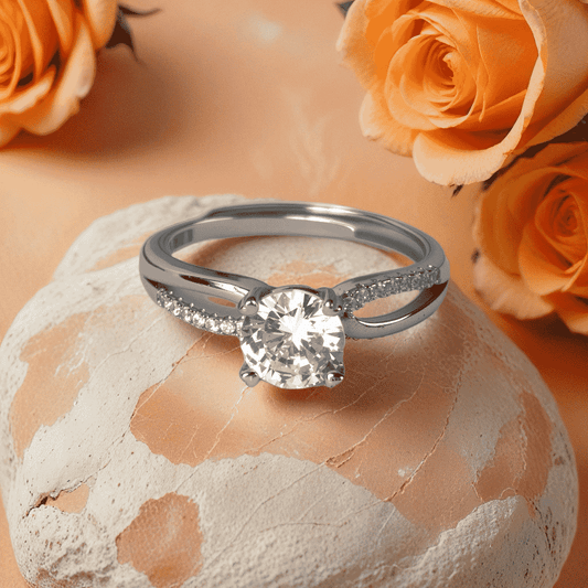 Silver Radiant Solitaire Diamond  Ring