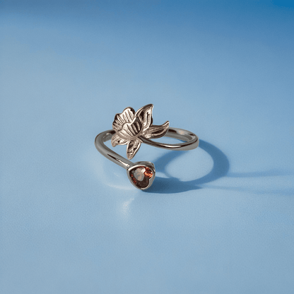 Silver Flower Heart Ring