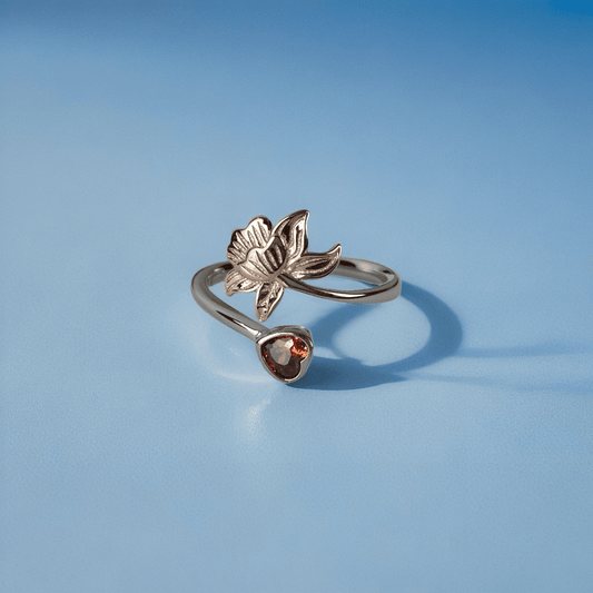 Silver Flower Heart Ring