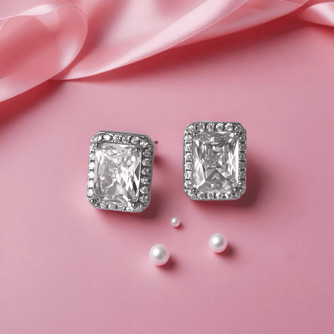 Solitaire Glamour Glow Rectangle Studs