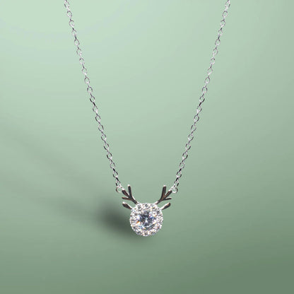 Silver Deer Solitaire Diamond Necklace