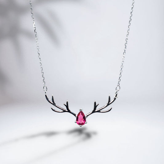 Sterling Dear In Red Necklace