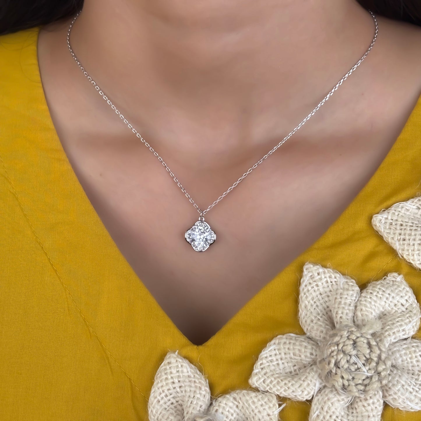 Petal Glow Silver Necklace Set