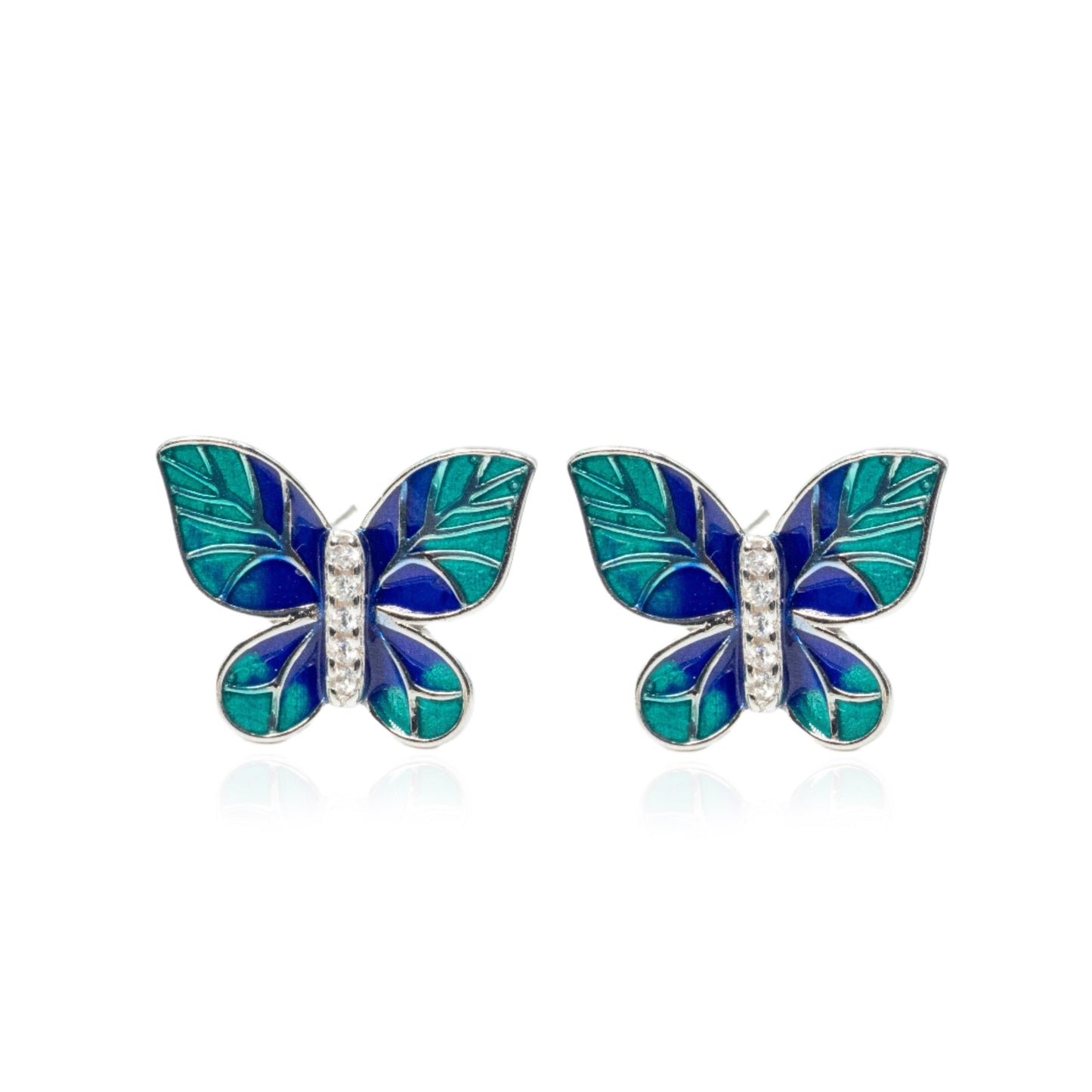 Sapphire Glow Butterfly Earrings - SILTREE
"green and blue butterfly diamond studded earring"
