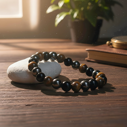 Triple Protection crystal bracelet with Tiger Eye, Black Obsidian and Hematite for protection and grounding – Siltree Divine Energies