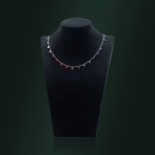 Silver Rainbow Gemstone Necklace