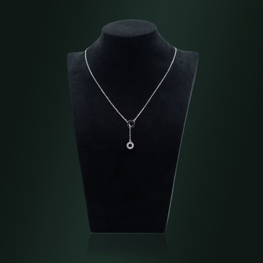 Silver Circle Diamond Pendant With Link Chain
