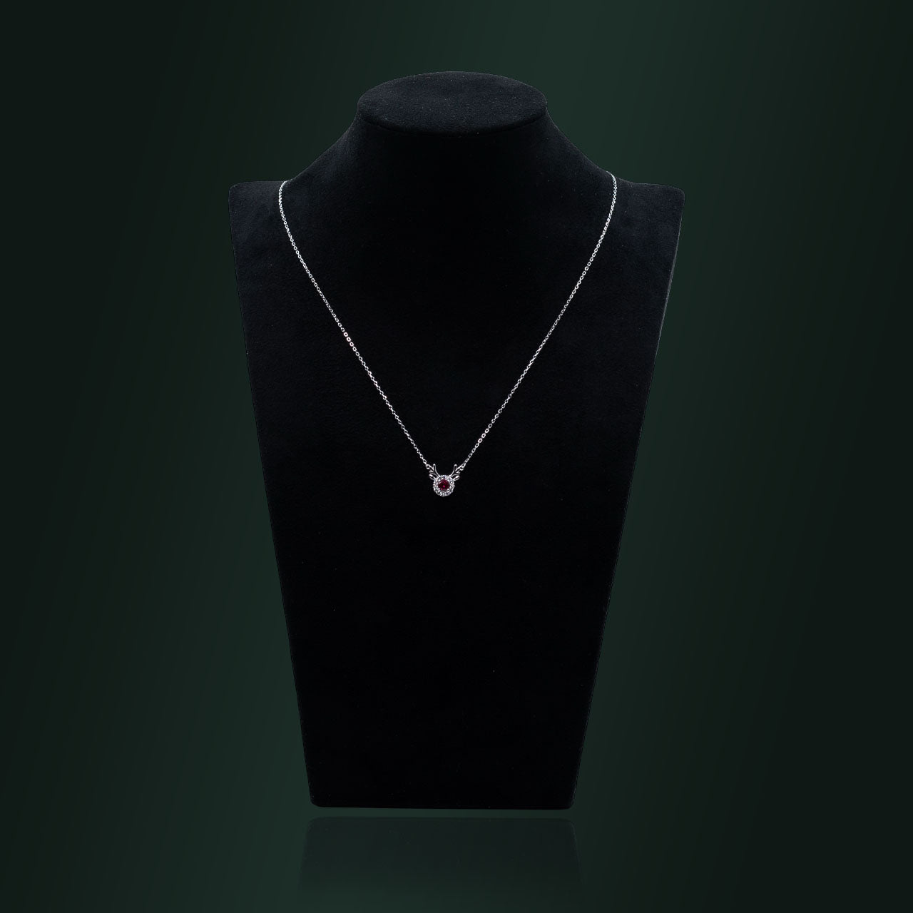 Silver Deer Red Solitaire Diamond Necklace