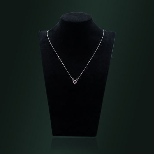 Silver Deer Red Solitaire Diamond Necklace