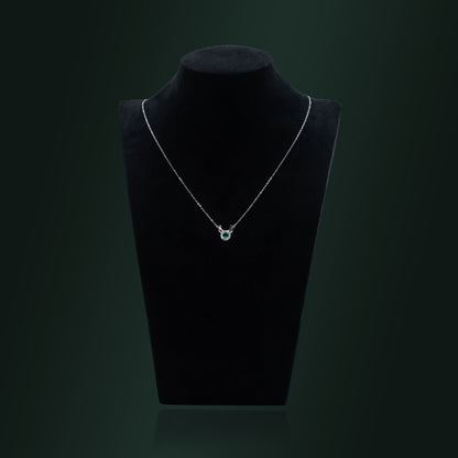 Silver Deer Green Solitaire Diamond Necklace
