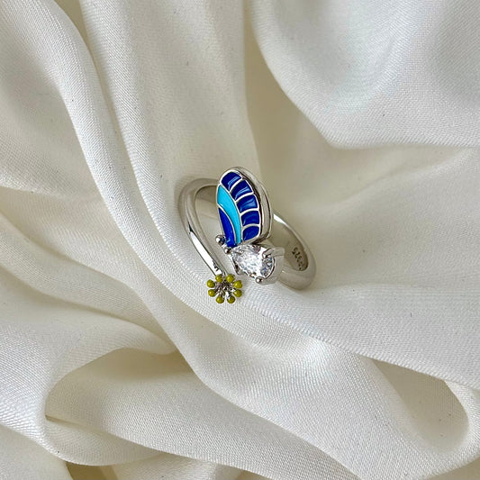 Silver Floral Butterfly Ring