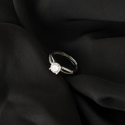 Silver Radiant Solitaire Diamond  Ring