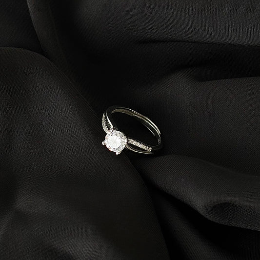 Silver Radiant Solitaire Diamond  Ring