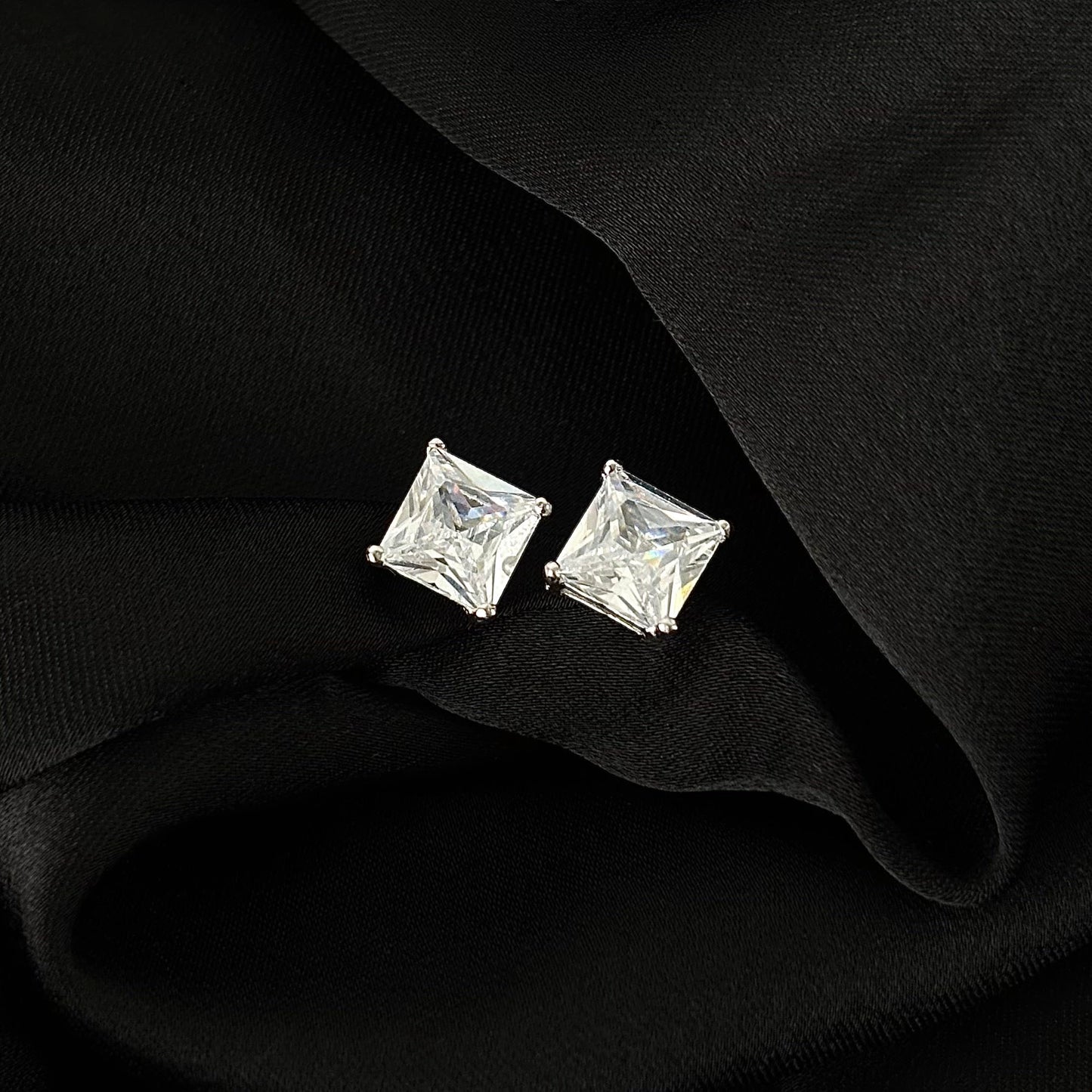 Luxe Square Solitaire Earrings