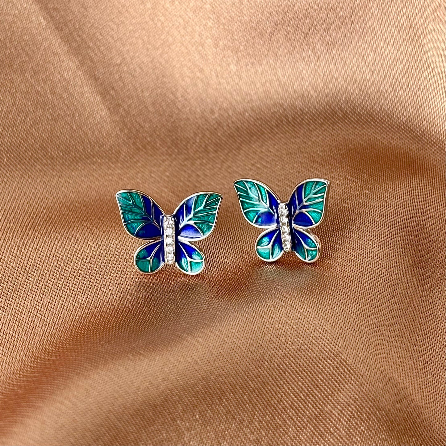 Sapphire Glow Butterfly Earrings