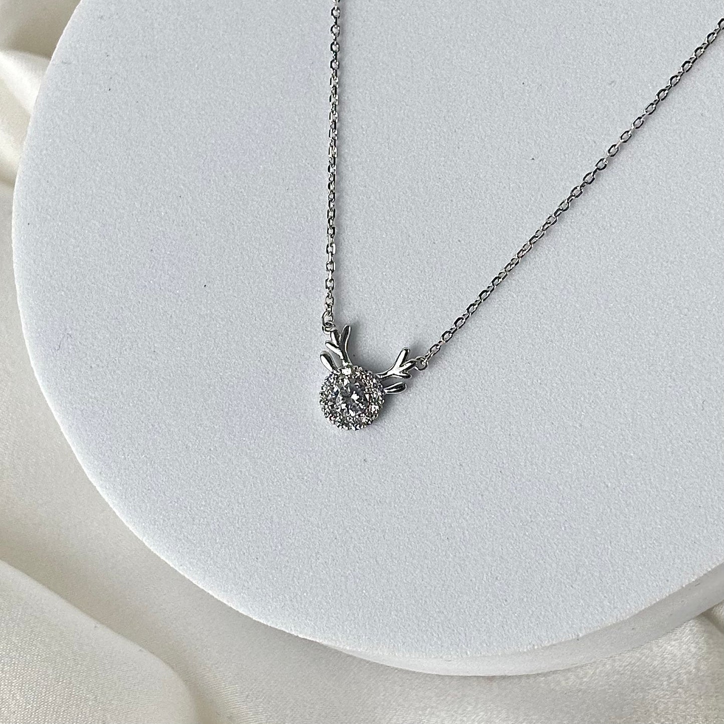 Silver Deer Solitaire Diamond Necklace