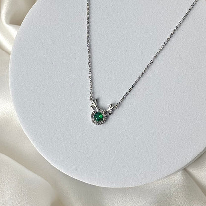 Silver Deer Green Solitaire Diamond Necklace