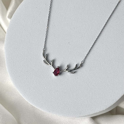 Sterling Dear In Red Necklace