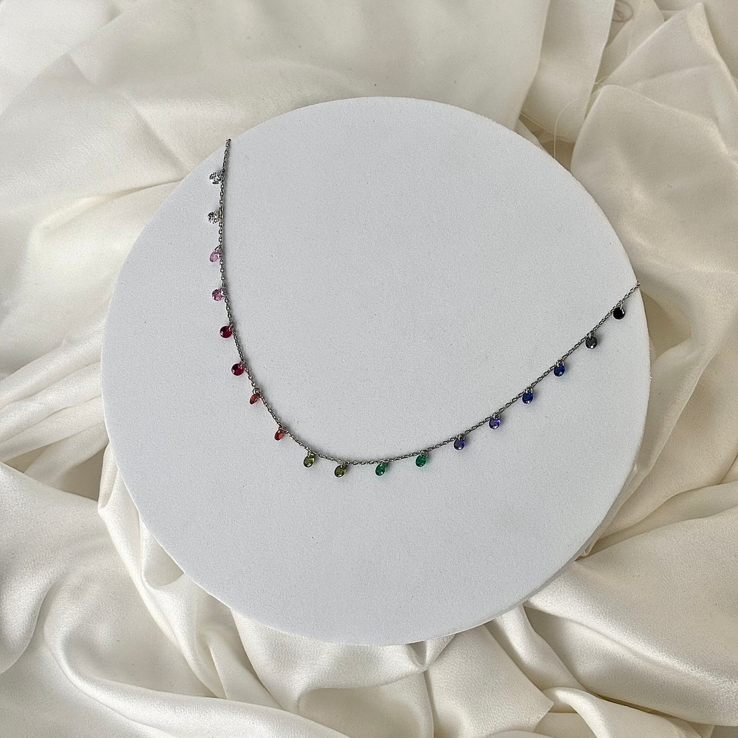 Silver Rainbow Gemstone Necklace