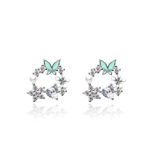 flower, butterfly and pearl silver earring