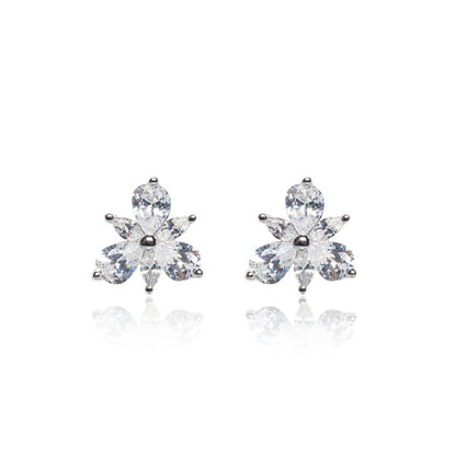flowers petals diamond silver earrings