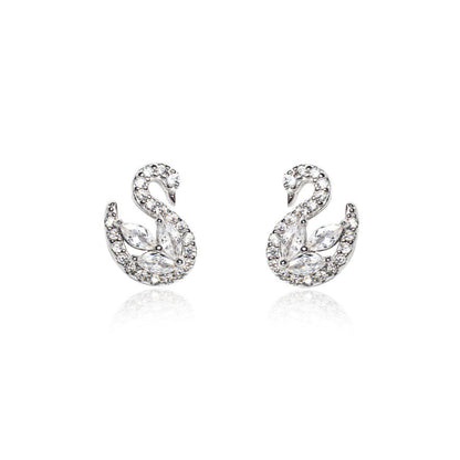swan shape diamond studded silver earring