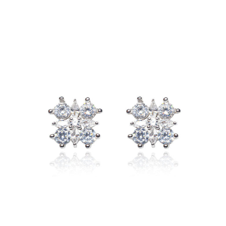 square silver earring diamond studded