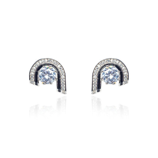 black ark shape diamond earring