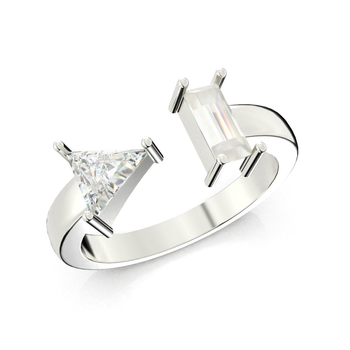 Twin Flame Solitaire Diamond Ring - SILTREE
"two shape diamond silver ring"