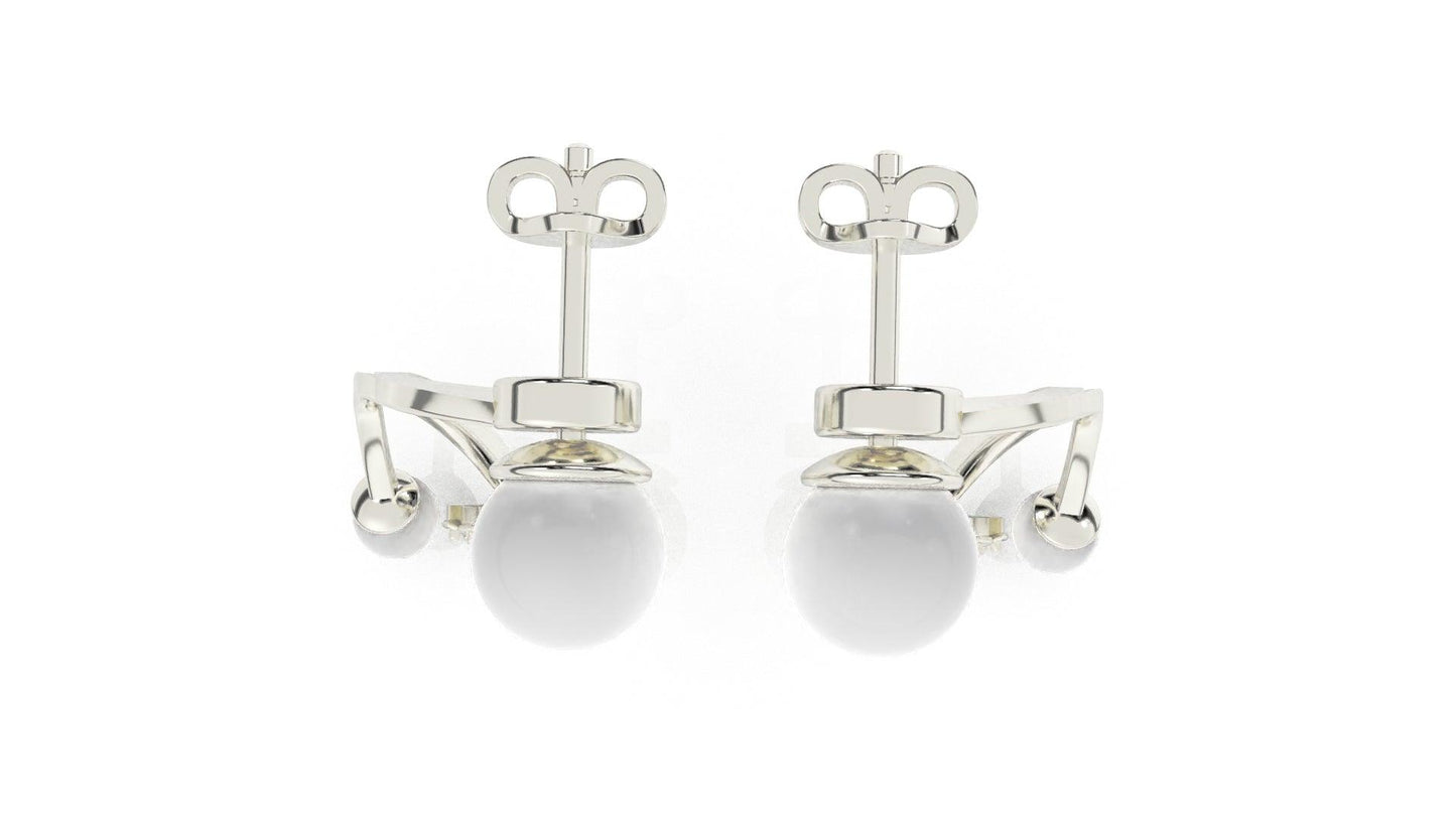 White Pearl & Diamond Swirl Earrings - SILTREE
