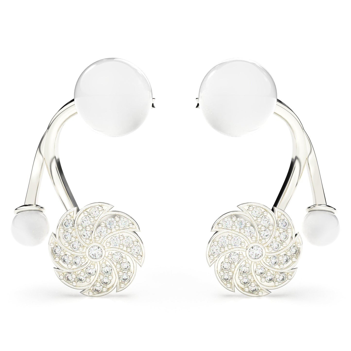 White Pearl & Diamond Swirl Earrings - SILTREE
"white pearl and diamond studded flower earring"